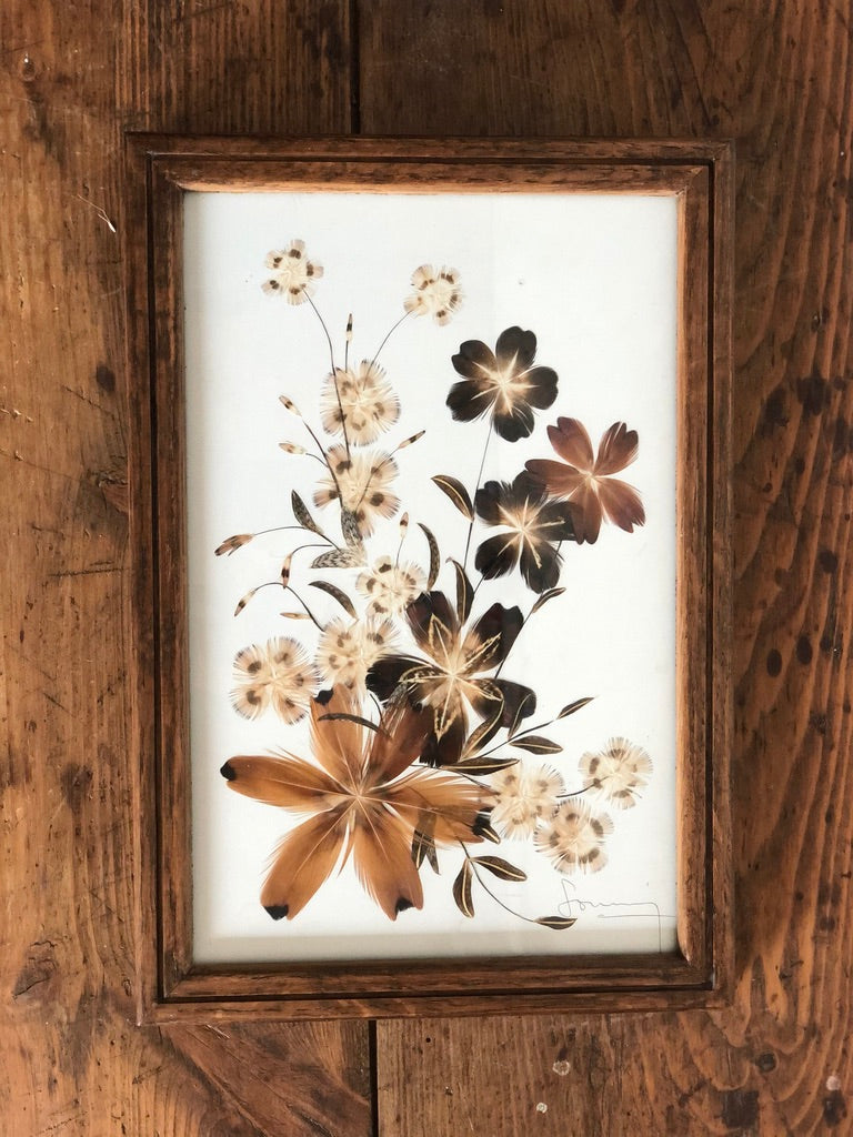 Cadre vintage avec plumes