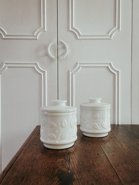 Pot Opaline Blanc - Motif feuilles