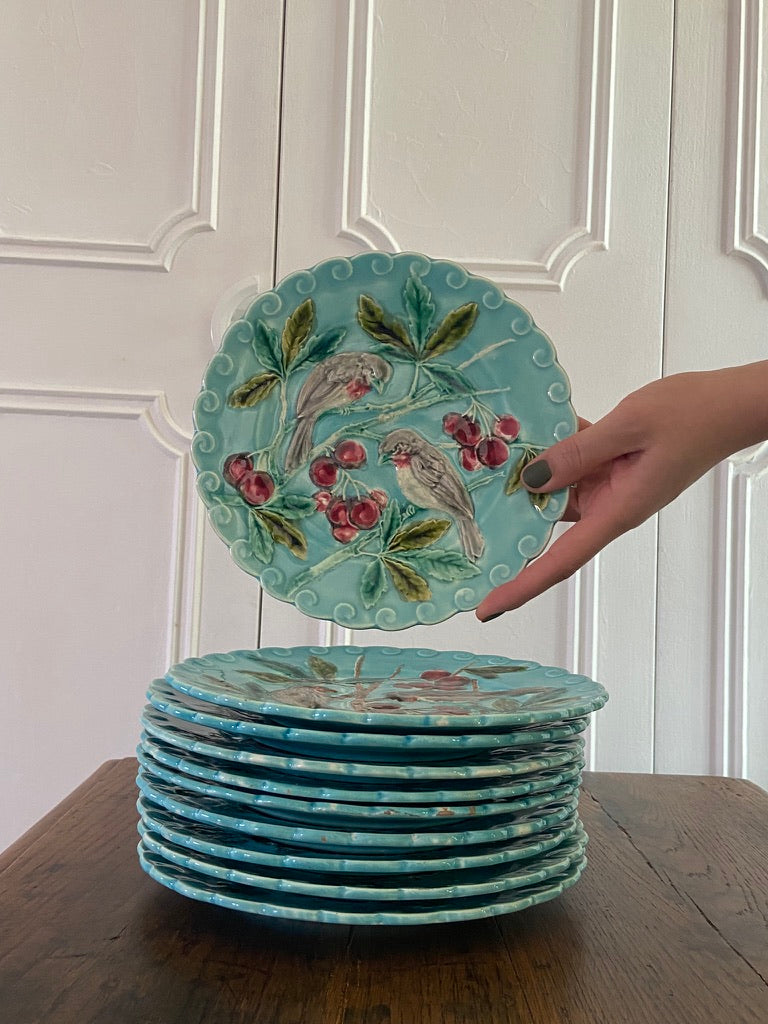 Assiettes oiseaux Barbotine