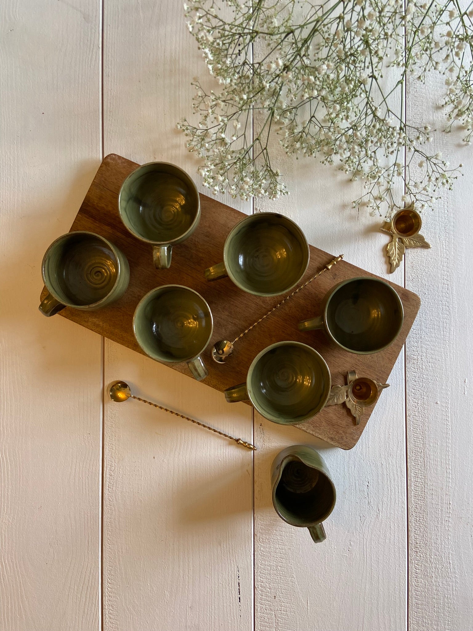 Tasses & pichet en créramique verte