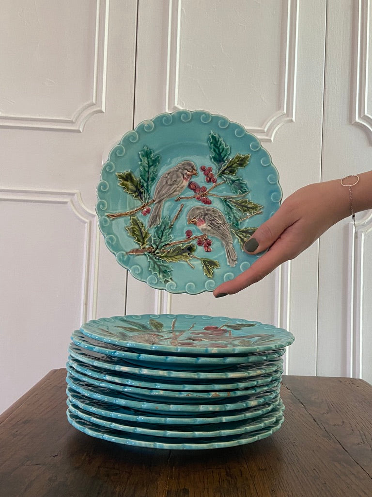 Assiettes oiseaux Barbotine