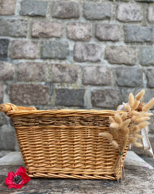 Grand panier osier, corde & bois