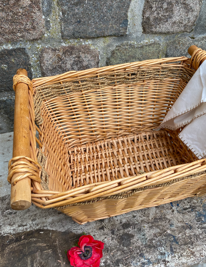 Grand panier osier, corde & bois