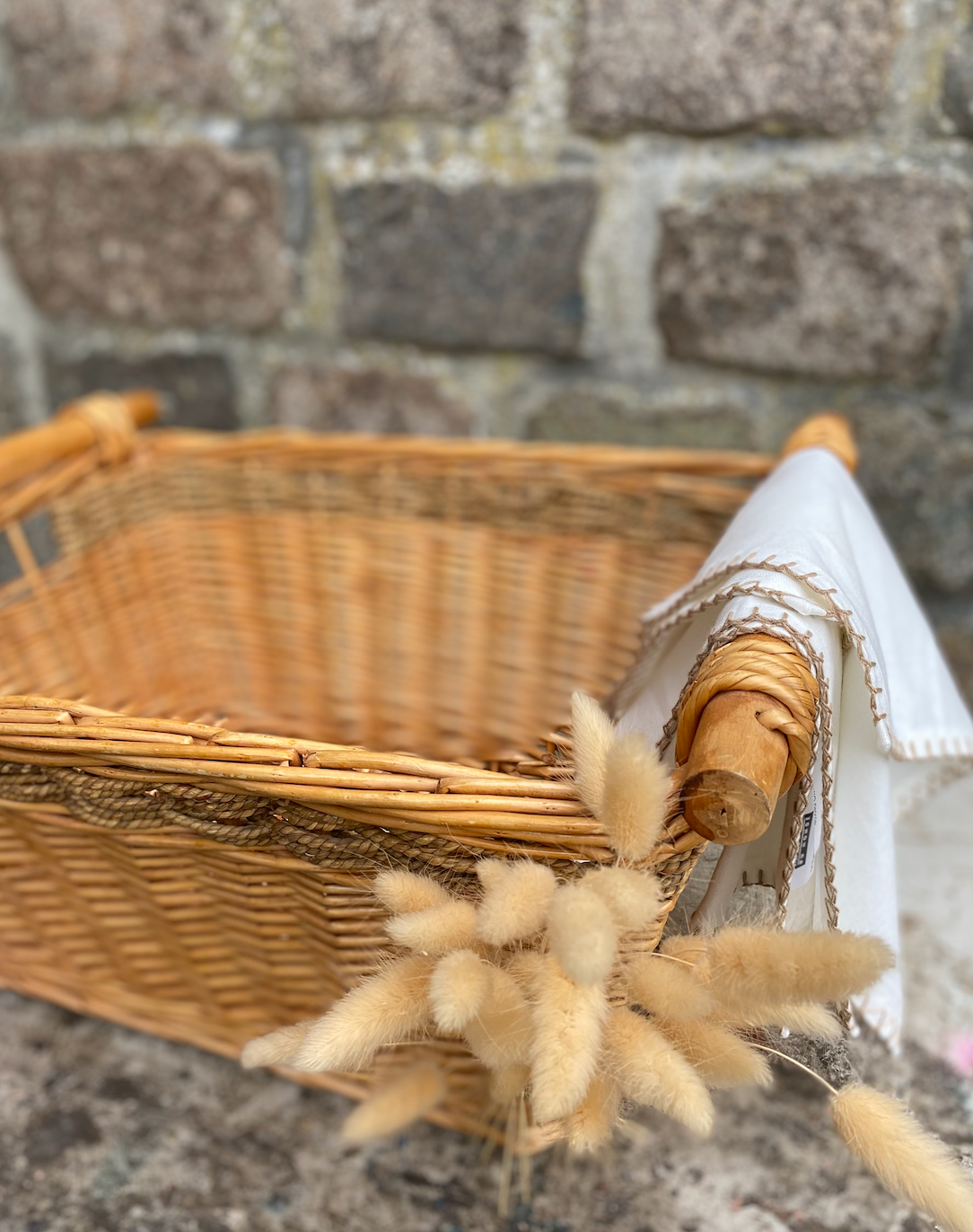 Grand panier osier, corde & bois