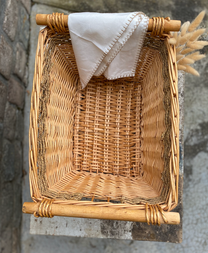 Grand panier osier, corde & bois