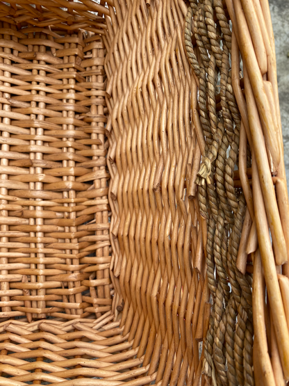 Grand panier osier, corde & bois