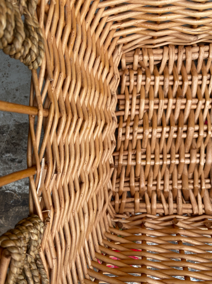 Grand panier osier, corde & bois