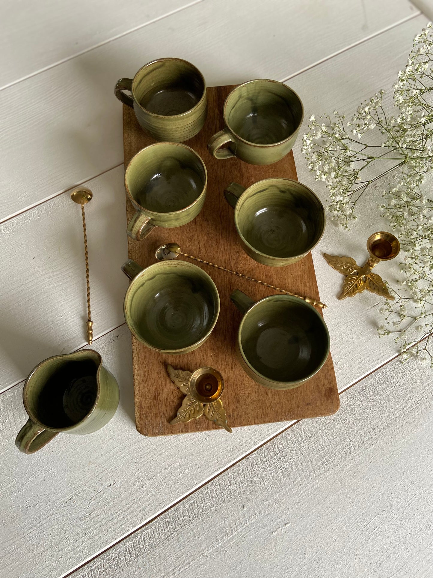 Tasses & pichet en créramique verte