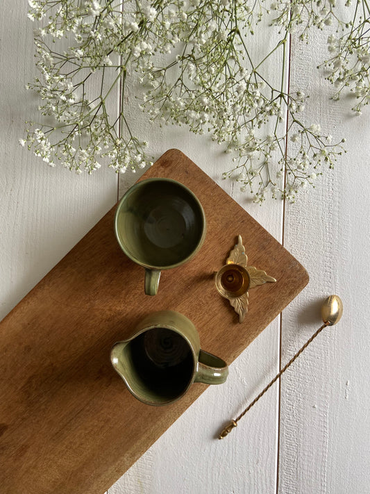 Tasses & pichet en créramique verte