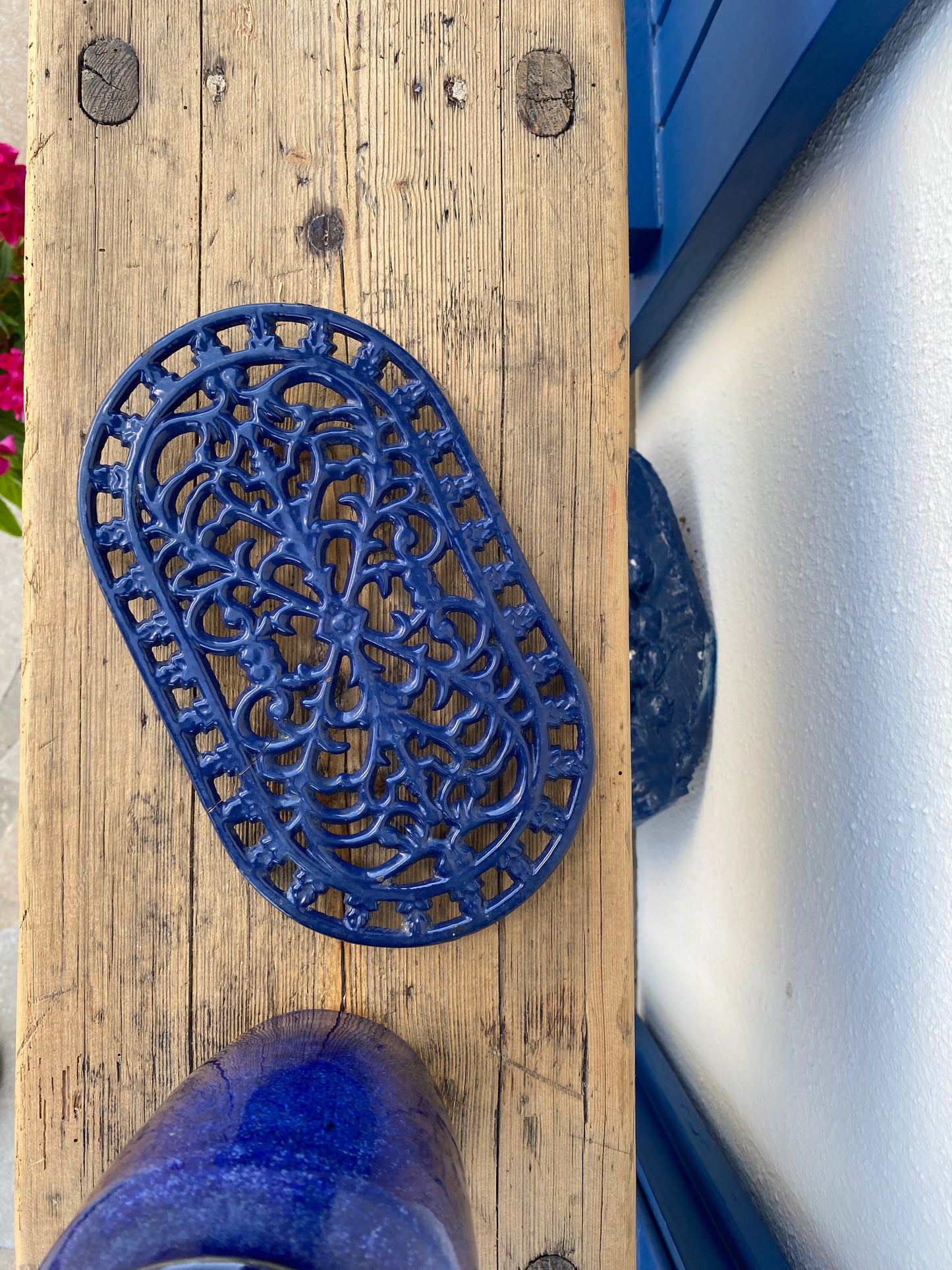 Dessous de plat fonte bleu