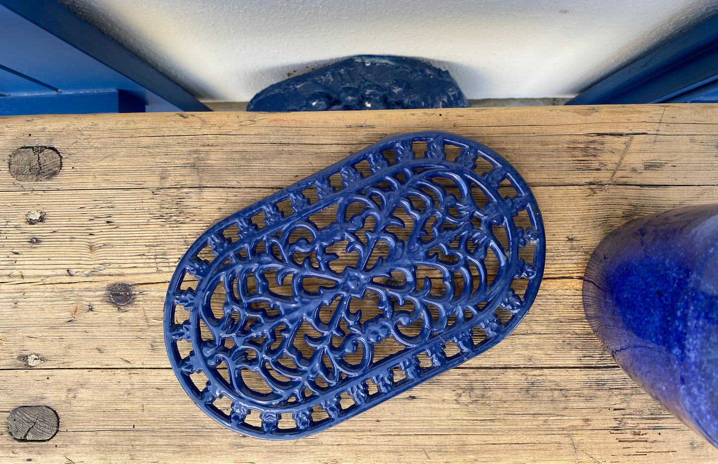 Dessous de plat fonte bleu
